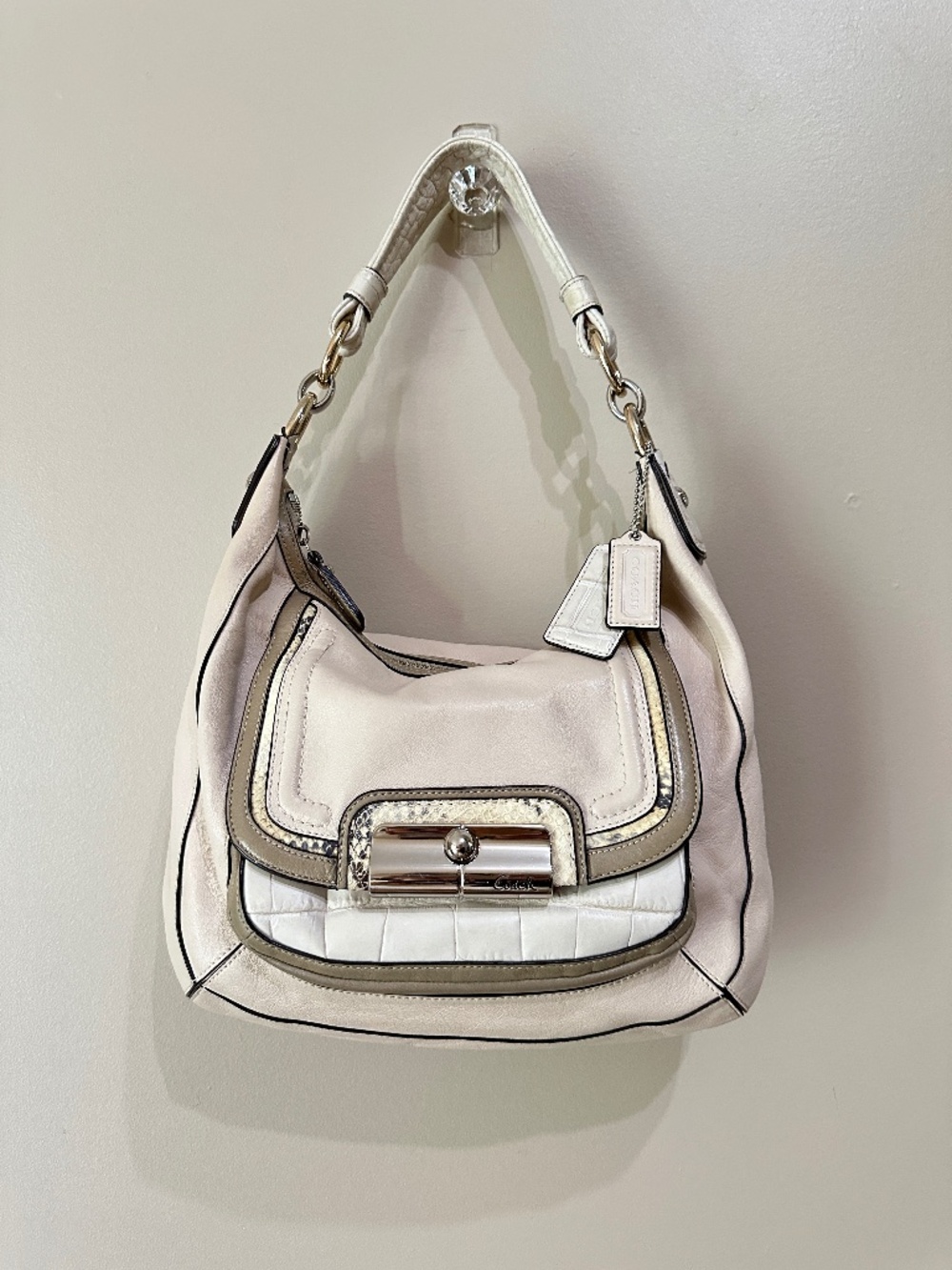 Vintage COACH Kristin Spectator Leather Hobo Shoulder Bag Ivory Python 16803 Y2K